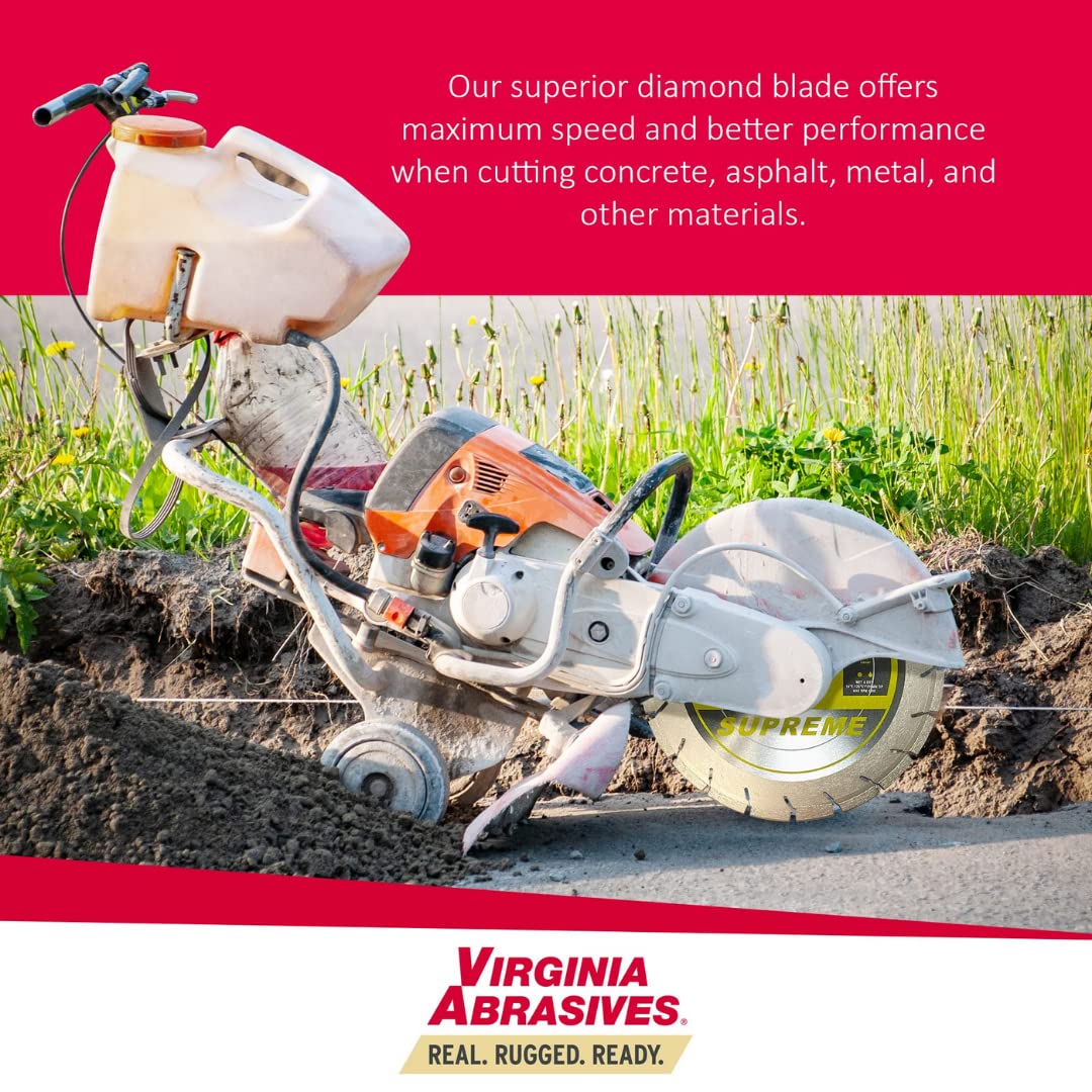 Virginia Abrasives 425-03074 - 1pc 14' Supreme Pro High Speed Diamond Blade - Concrete/Asphalt Cutter - Wet/Dry, Tough Grit, Asphalt Cutting - Evolutionary Design, 14' x .125'x1'/20mm-10mm Segments