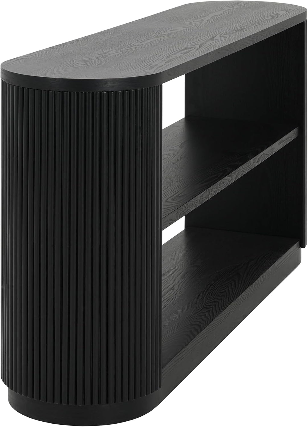 Merax Modern Entryway Console Table with Triple-Tier Storage, Slim Sofa Table with Open Shelf & Elegant Wood Grain, Multi-Functional Hallway Table for Living Room, Black