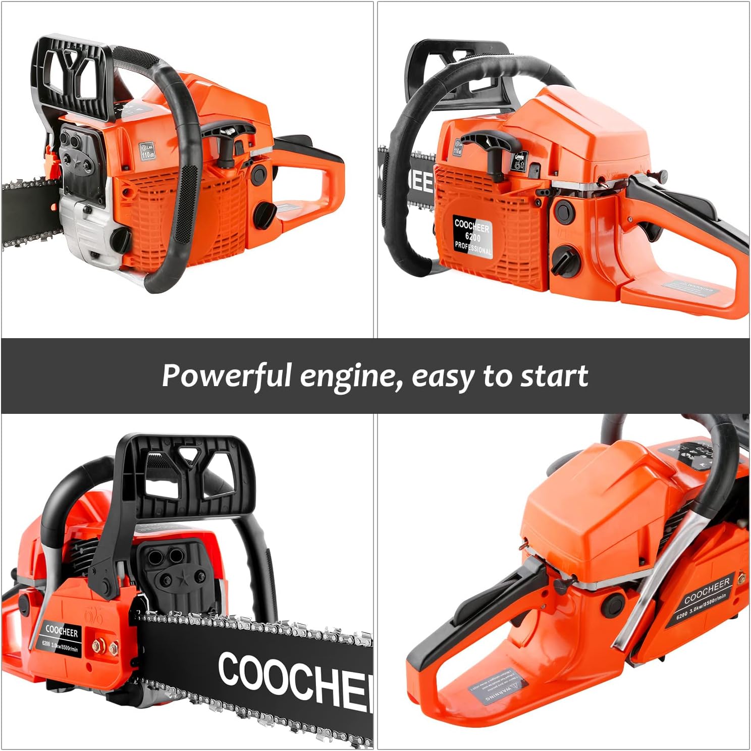 COOCHEER Gas Chainsaw 20 Inch 62CC Gasoline Powered Chain Saws 12000r/min 3.5HP 2 Stroke Cordless Gas Power Chain Saw for Tree Cutting Wood, Home Farm Garden Tools