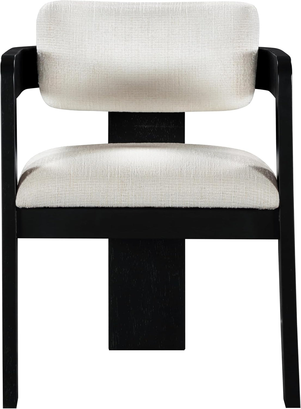 Meridian Furniture Sacha Collection Art Deco Dining Chair, Solid Fluted Wood, 22.5' W x 22' D x 31' H, Set of 2 (Cream, Black Finish, Linen Textured Fabric)