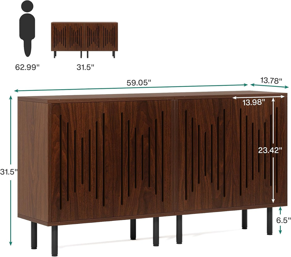 Tribesigns Set of 2 Sideboard Buffet with Storage, 59' Buffet Sideboard Cabinet with Adjustable Shelves, Accent Storage Cabinet for Living Room, Dark Brown