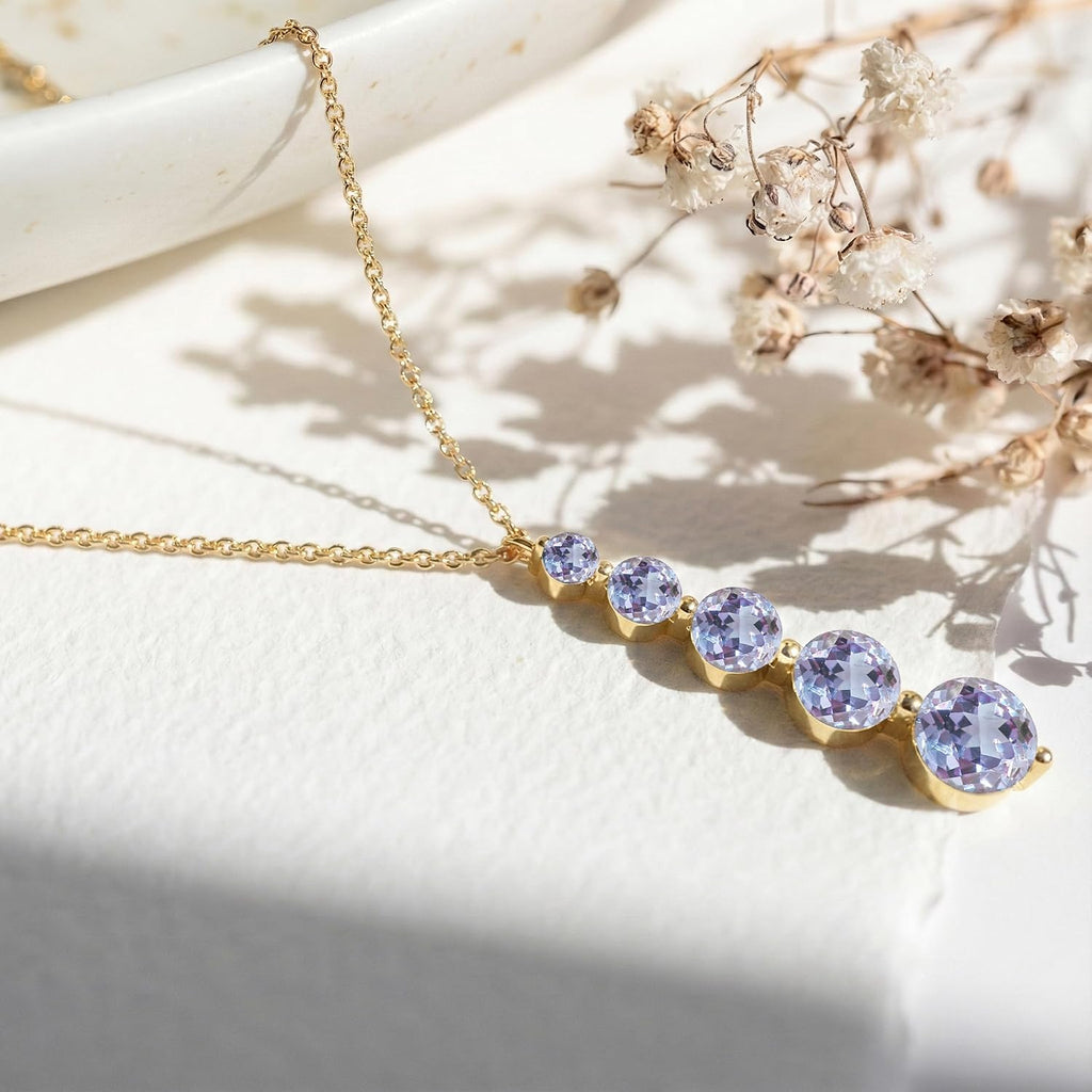 GOODSTONE JEWELS Linear Drop Pendant Necklace for Women in Yellow Gold Plated | Size 16+2 Inch Cable Chain with Lobster Clasp | Natural Birthstone Jewelry Gift for Her
