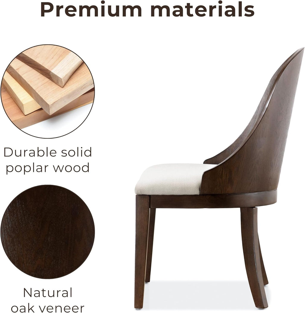 Furniture of America Goddard Modern Solid Wood Brown Dining Chairs Set of 2, Comfortable Upholstered Seating for Home, Kitchen, Living Room, Dark Walnut