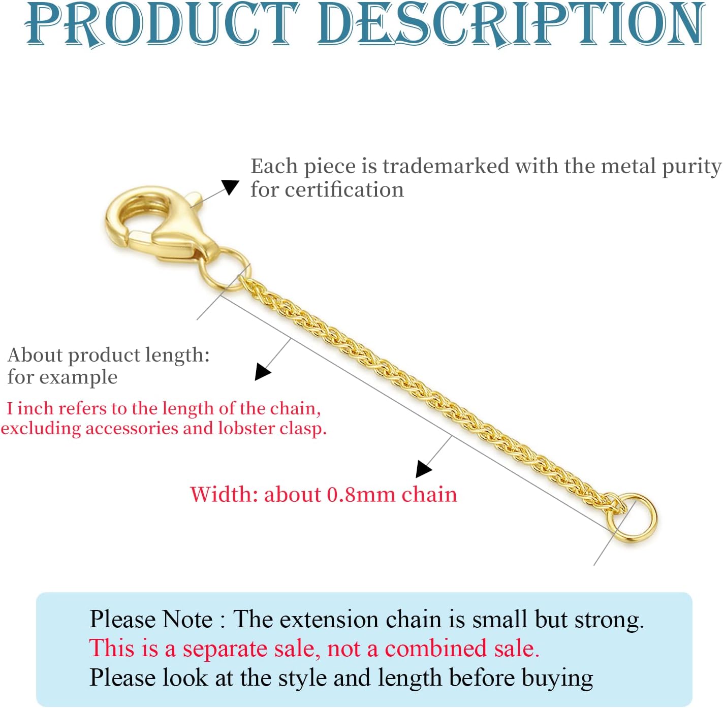 10k 14k Real Gold 1'/1.5'/2'/2.5'/3'/4'/5' Necklace Extender, Necklace Bracelet Extender Chain, Durable Gold Extender Chain, Adjustable Extension Chain for Necklace Bracelet Anklet