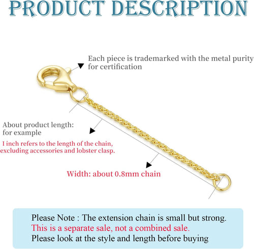 10k 14k Real Gold 1'/1.5'/2'/2.5'/3'/4'/5' Necklace Extender, Necklace Bracelet Extender Chain, Durable Gold Extender Chain, Adjustable Extension Chain for Necklace Bracelet Anklet