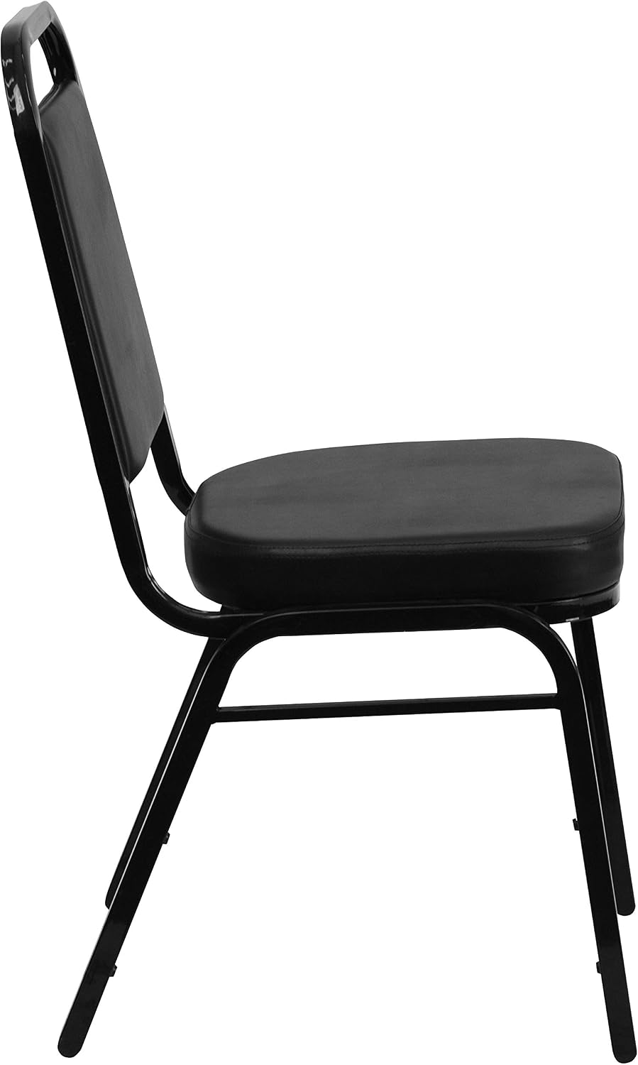 Flash Furniture Hercules Set of 4 Trapezoidal Vinyl Stacking Chairs, Commercial Stackable Chairs with Padded Seats and Backs, Black