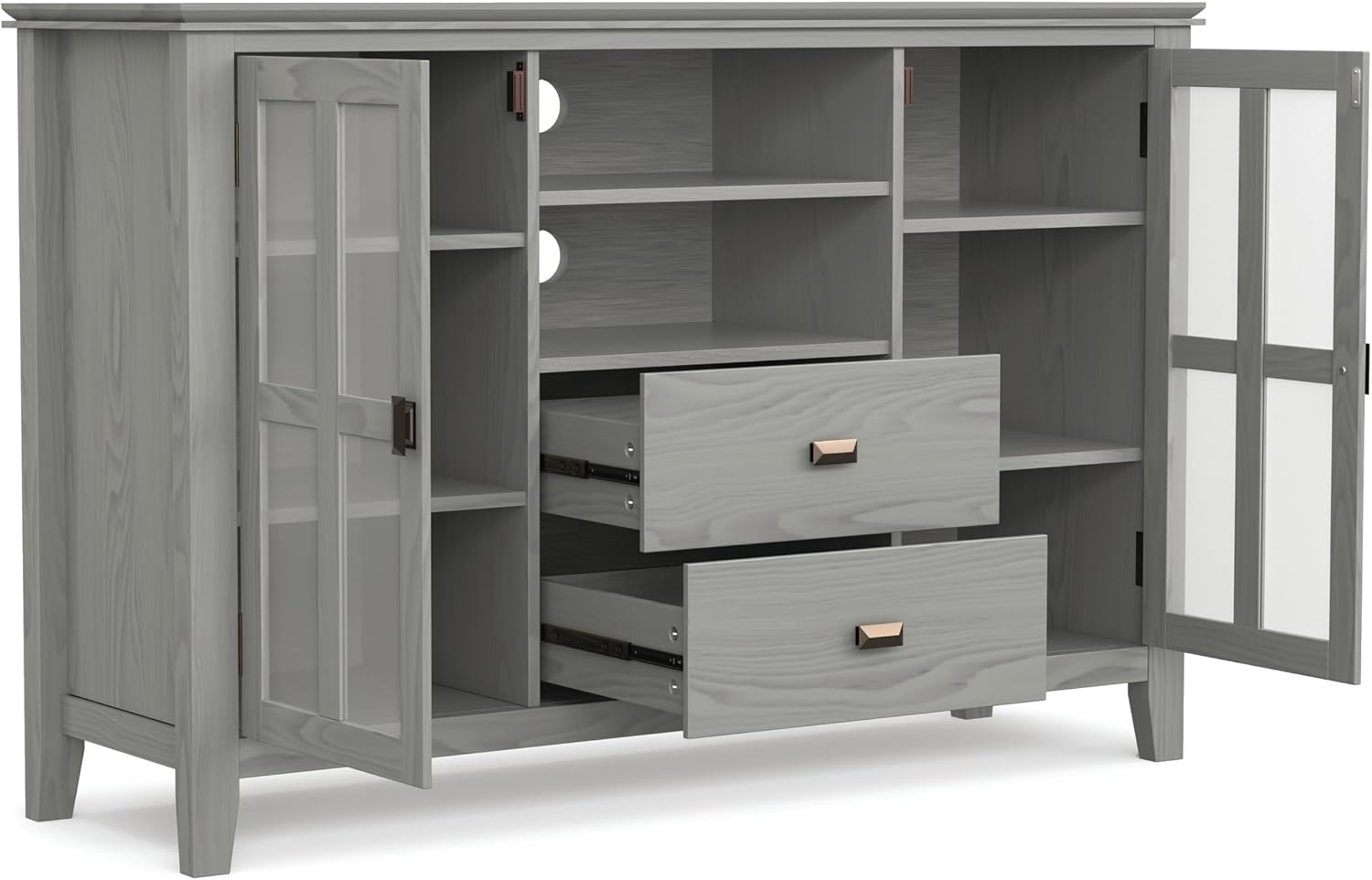 SIMPLIHOME Artisan TV Stand - 53 inch Wide Solid Wood Tall Media Console in Fog Grey, Contemporary Entertainment Center for Living Room for TVs up to 60 Inches with Drawers and Cable Management