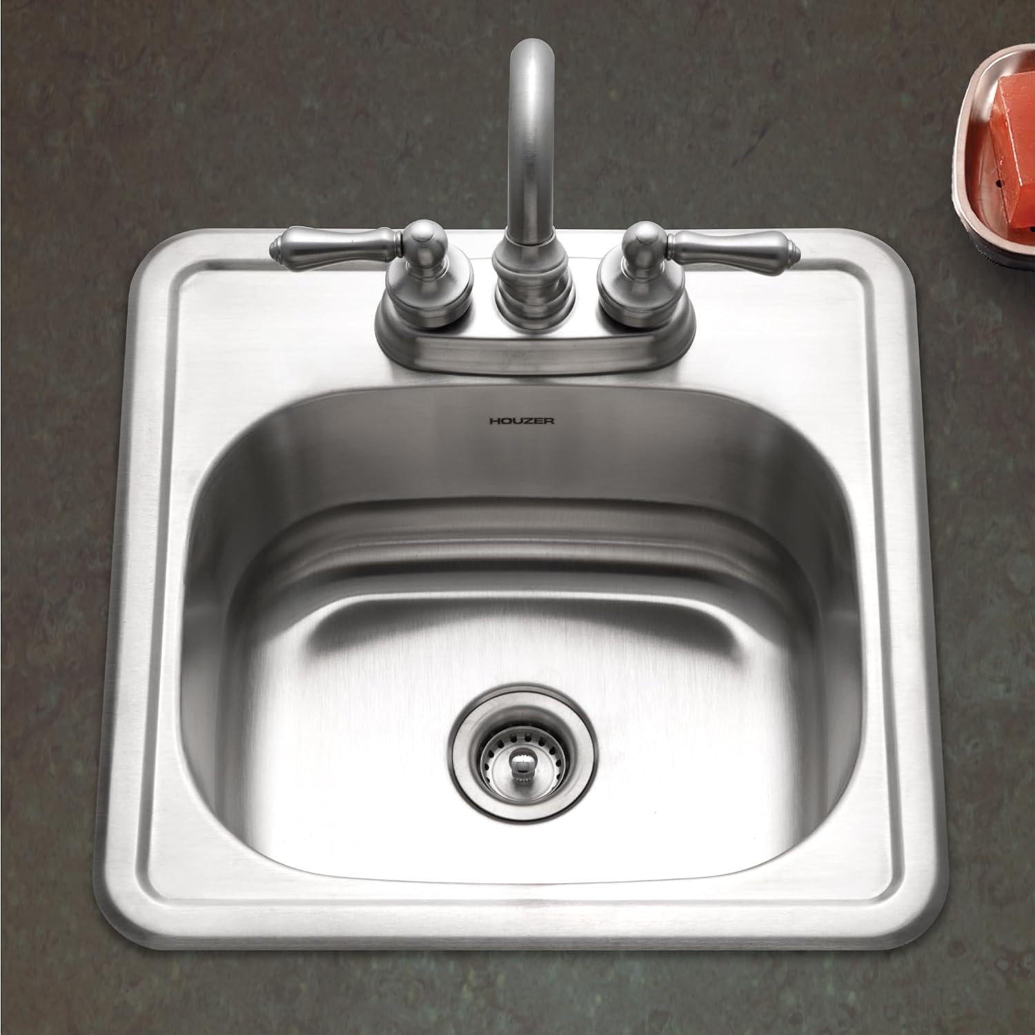 Houzer Hospitality Stainless Steel Kitchen Bar & Prep Sink - 18 Inch Drop-In Topmount Round Sink for Bar & Kitchen, Durable & Versatile, Nested 40-Pack - 1515-6BS-40