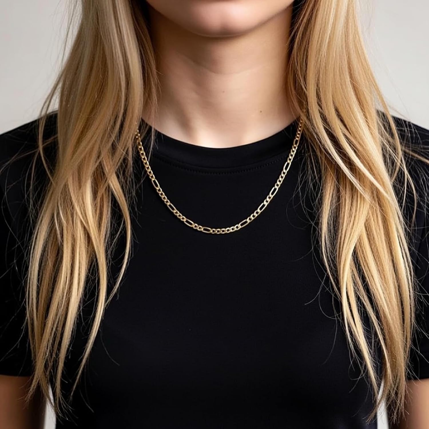 Jewelry Affairs 14K Yellow Gold Filled Solid Figaro Chain Necklace, 4.0 mm