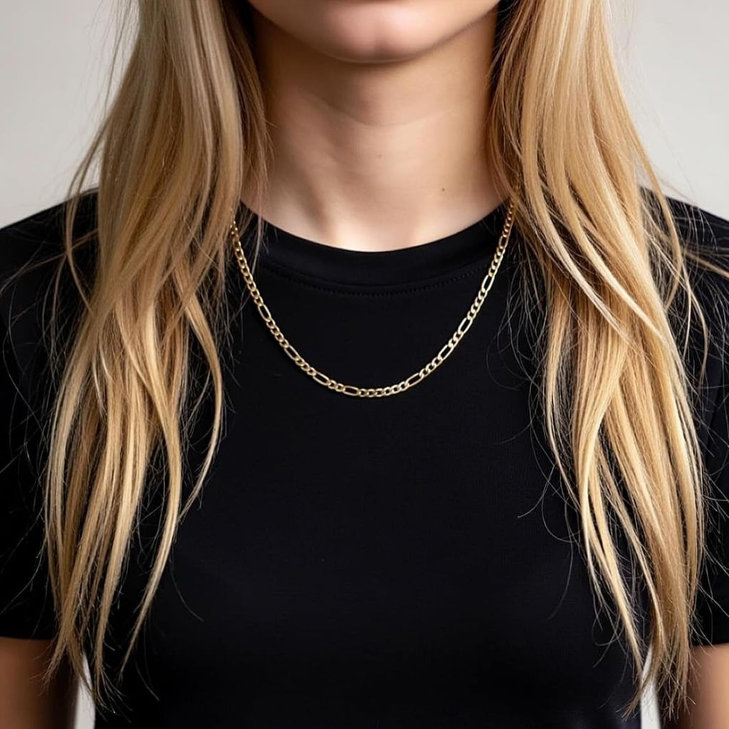 Jewelry Affairs 14K Yellow Gold Filled Solid Figaro Chain Necklace, 4.0 mm