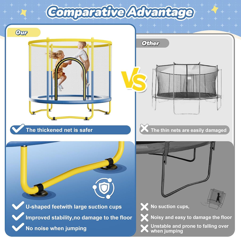 6FT Indoor Trampoline for Kids Ages 1-8, 72' Mini Toddler Indoor & Outdoor Trampoline with Safety Enclosure Net, Basketball Hoop & Dart Board, Birthday Gifts for Boys & Girls, Baby Toddler