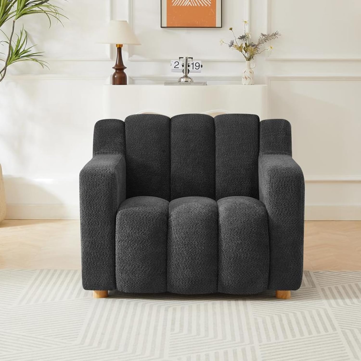Mofolit Modern Accent Chair w/Chenille Fabric, 40' Wide Upholstered Single Sofa Armchair w/Deep seat for Bedroom,Apartment,Living Room Reading Room (1, Dark Gray)