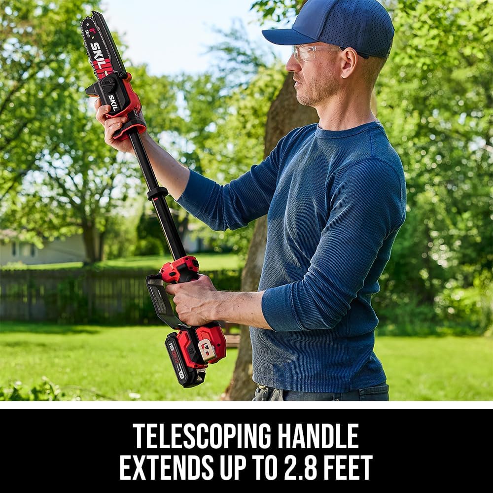 SKIL PWR CORE 20 Brushless 20V 6' Telescopic Mini Chainsaw Kit with Up to 2.8 feet Including 2.0Ah Battery and Charger-PR0601B-11