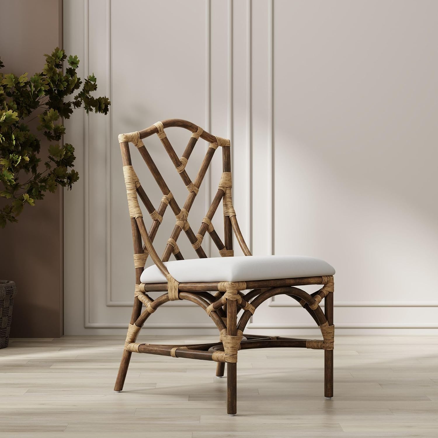 KOUBOO Chippendale Rattan Dining Chair, Set of 2, Rio Modern Bohemian Dining Chair, Wicker Accent Seating Antique, Kitchen, Living Room Furniture, Home Decor, Antique Brown