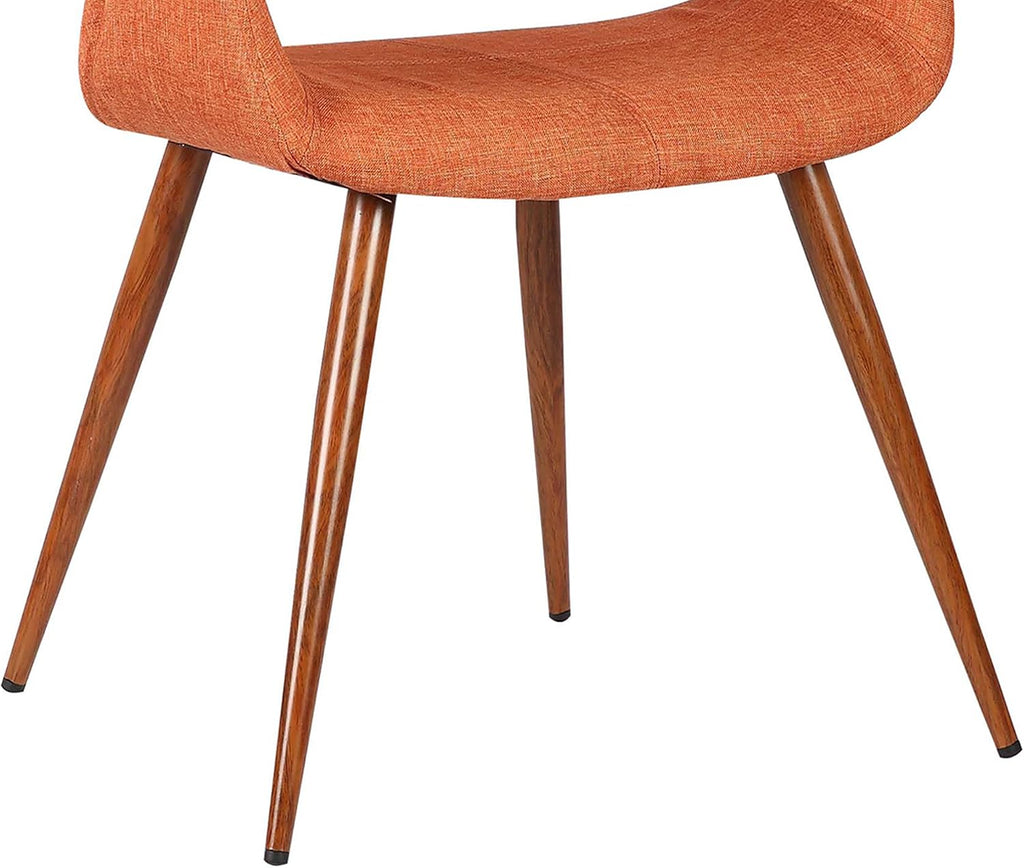 Armen Living Phoebe Mid Century Modern Accent Chair for Dining Table Kitchen Desk Vanity in Orange Fabric and Walnut Wood Finish