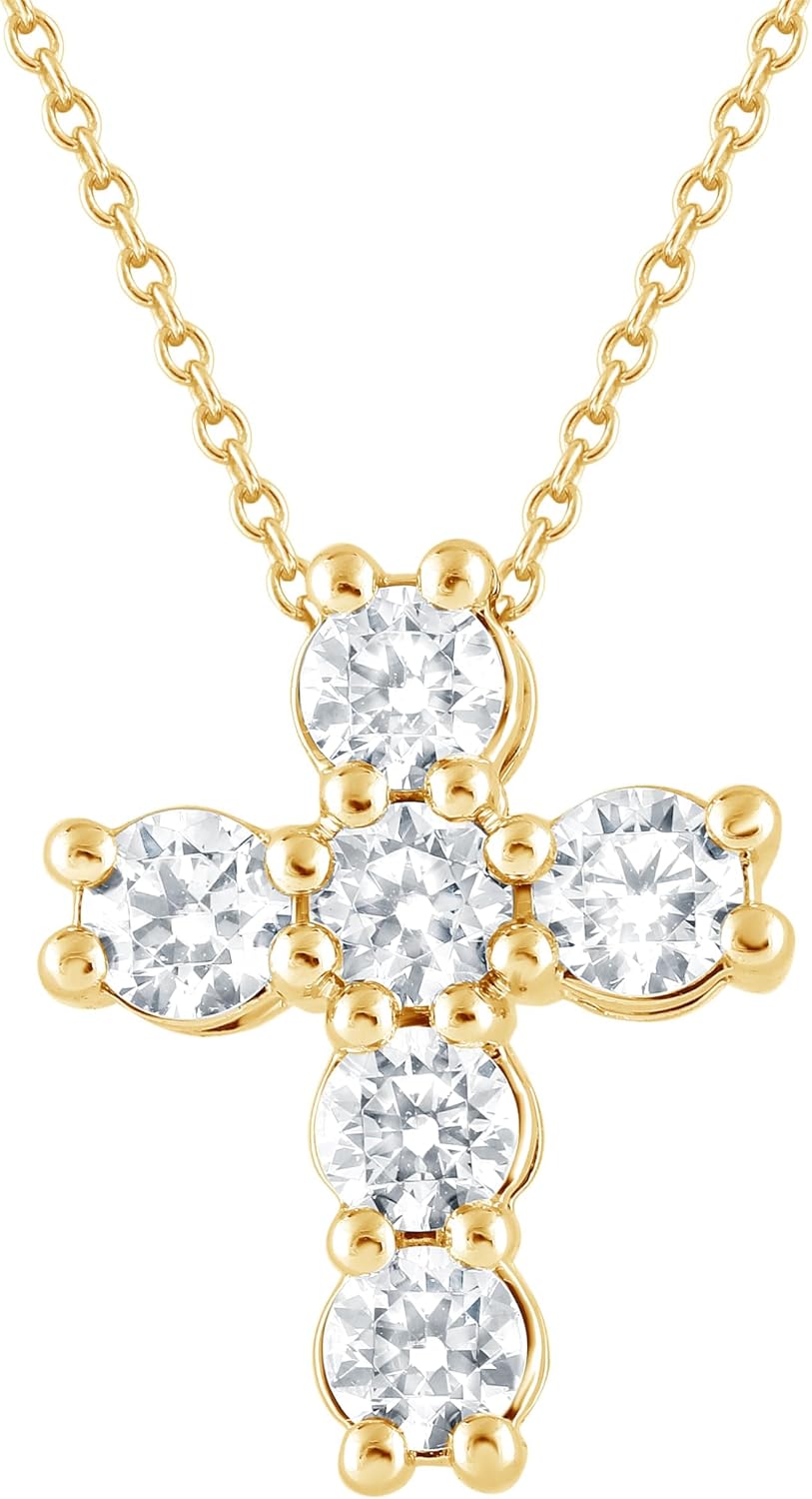 Belacqua Lab Grown Diamond Cross Pendant Necklace in 14K White or Yellow Gold, 1 to 3 Carat, Round Cut, 16 + 2 Inches Extender Cable Chain, G Color, VS Clarity, Dainty Jewelry for Women, Gift Box Included