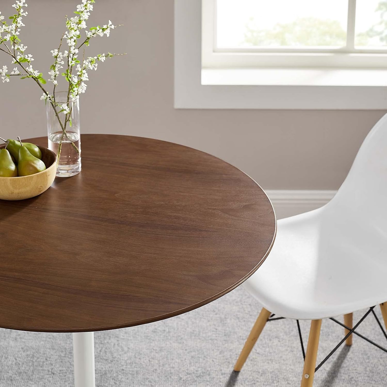 Modway Lippa 36' Mid-Century Modern Dining Table with Round Top in Walnut
