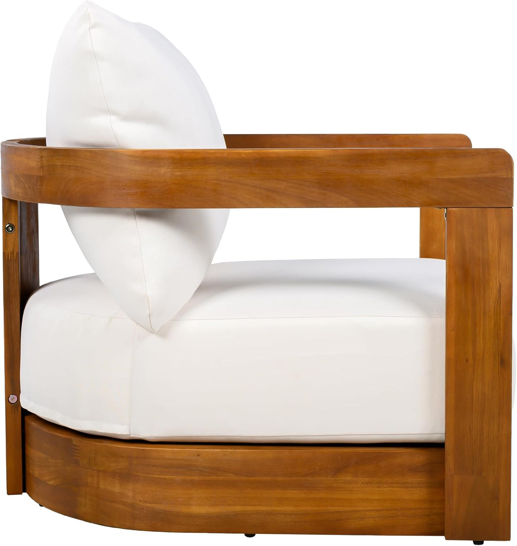 Christopher Knight Home Chloe Acacia Wood Lounge Chair Outdoor Set of 2, Curved Tub Design Accent Chairs with Weather Resistant Cushion, Comfy Low Profile Reading Seating for Backyard, Teak+ Beige