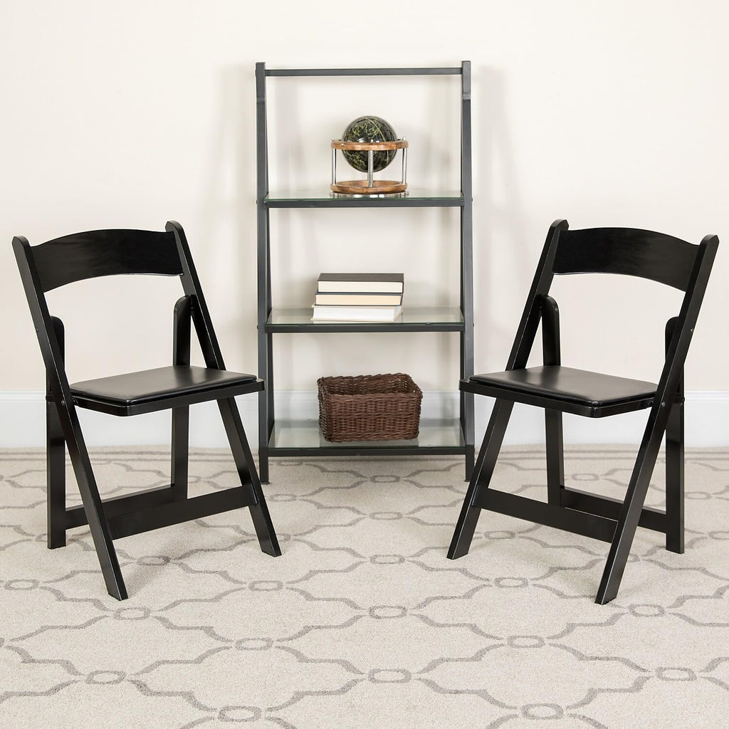 Flash Furniture 2 Pack HERCULES Series Black Wood Folding Chair with Vinyl Padded Seat