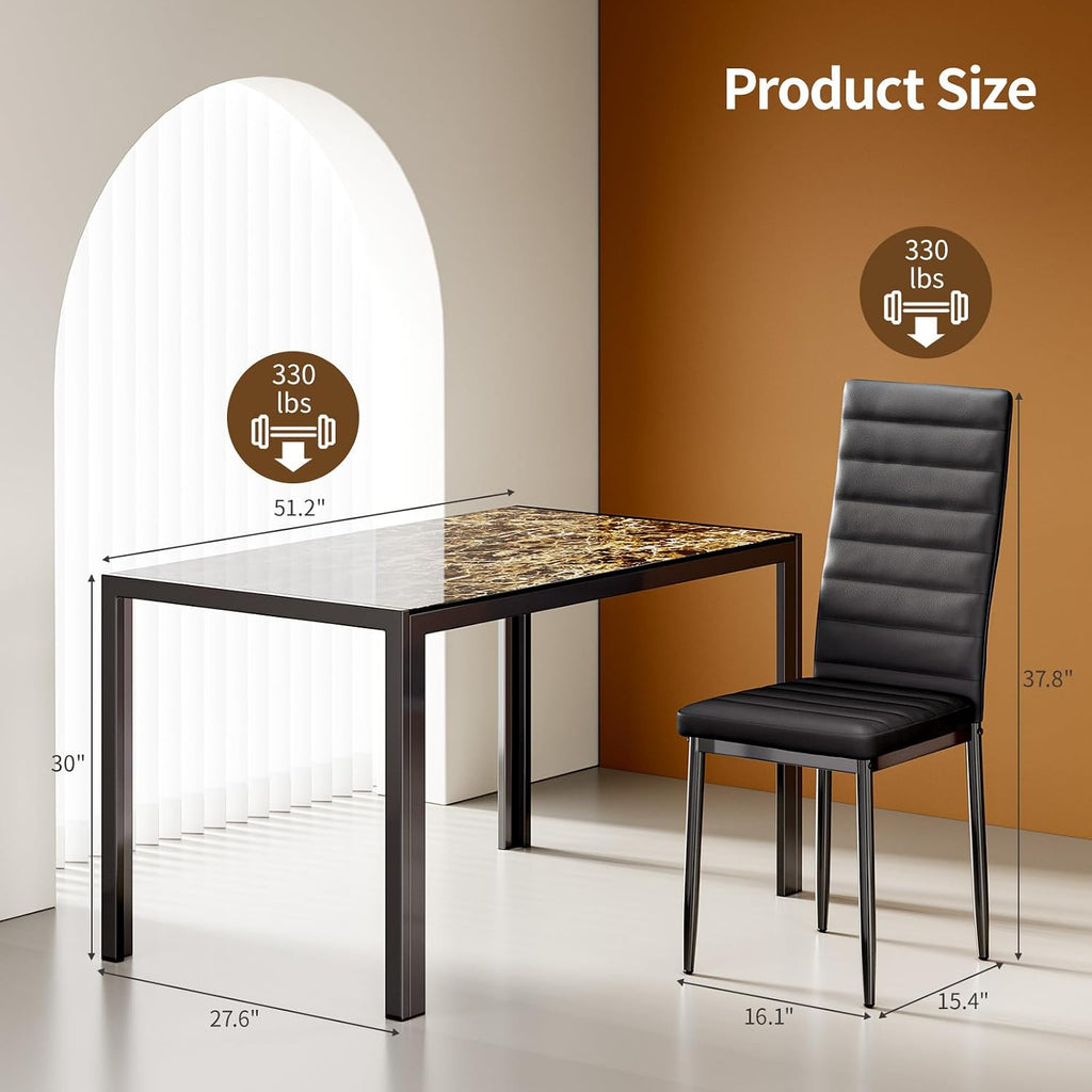 Bealife Kitchen Dining Table Set for 6, Tempered Glass 7 Piece Table and Chairs Set Modern for Home, Kitchen, Living Room, Dining Room, Marble