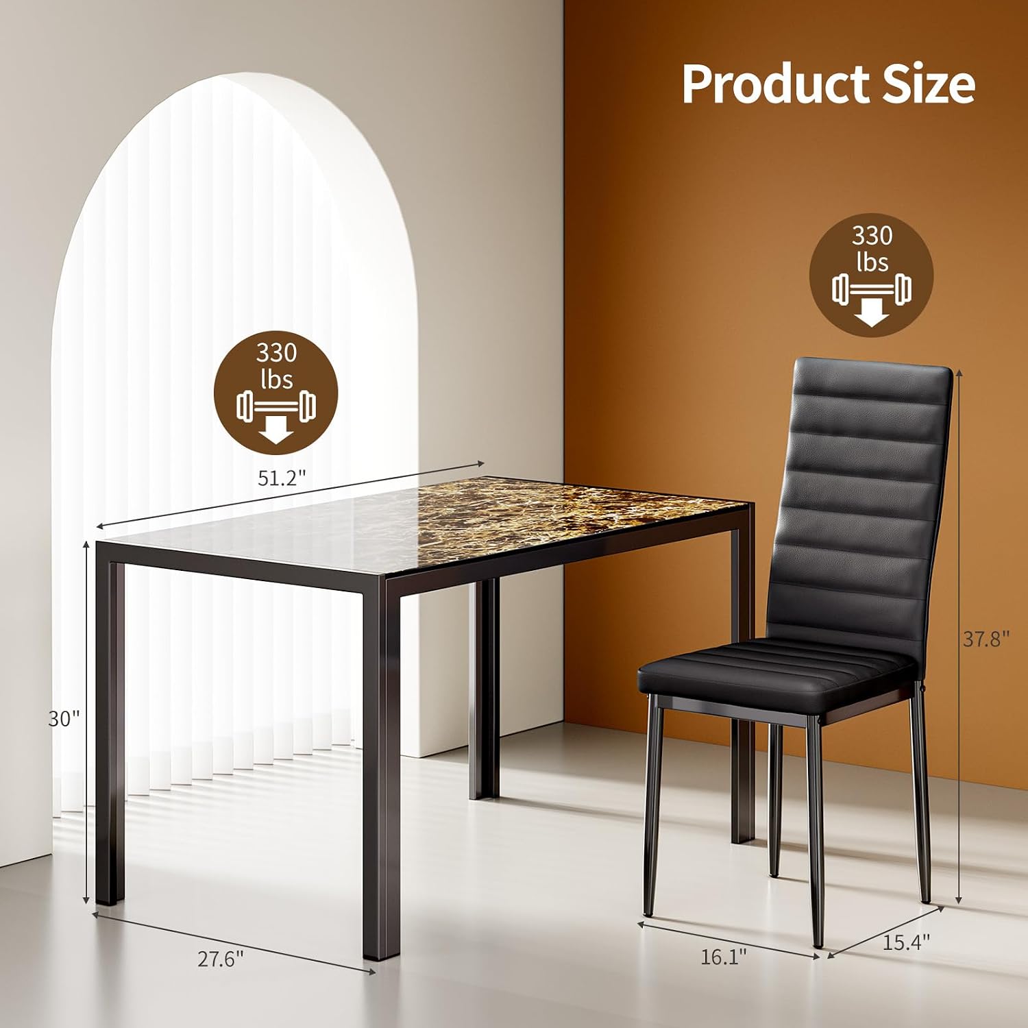 Bealife Kitchen Dining Table Set for 6, Tempered Glass 7 Piece Table and Chairs Set Modern for Home, Kitchen, Living Room, Dining Room, Marble