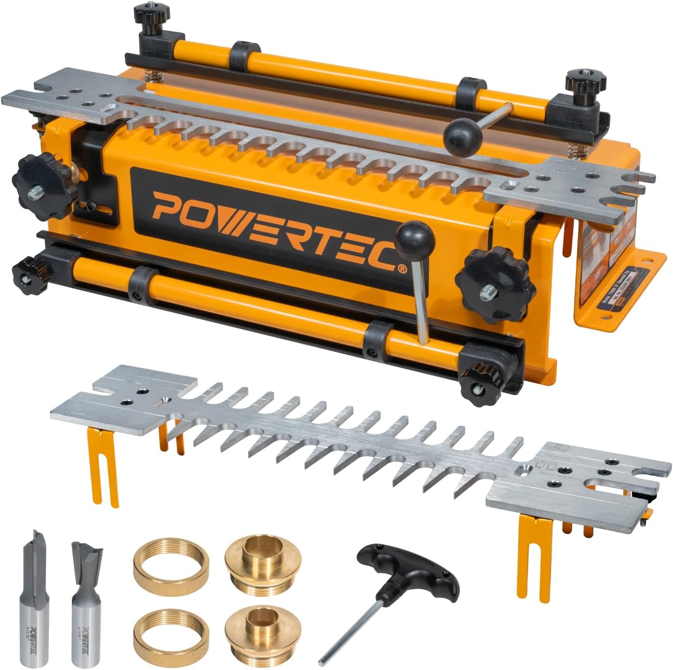 POWERTEC 12 Inch Dovetail Jig with Templates, Router Bits, and Guide Bushing - For Cutting Half-Blind & Through Dovetails, Box Joints, and Dados On Woodworking & DIY Projects (72069)