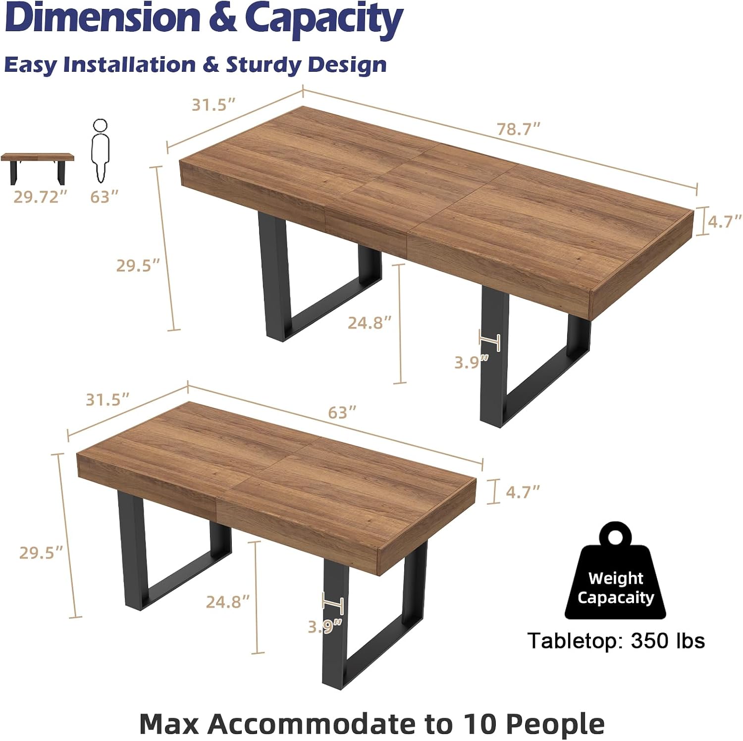 STHOUYN 63'-79' Extendable Dining Room Table, Modern Farmhouse Wooden Kitchen Table, Long Expandable Dining Table for 6 8 10, Large Expanding Tables Conference Tables (Walnut Brown)