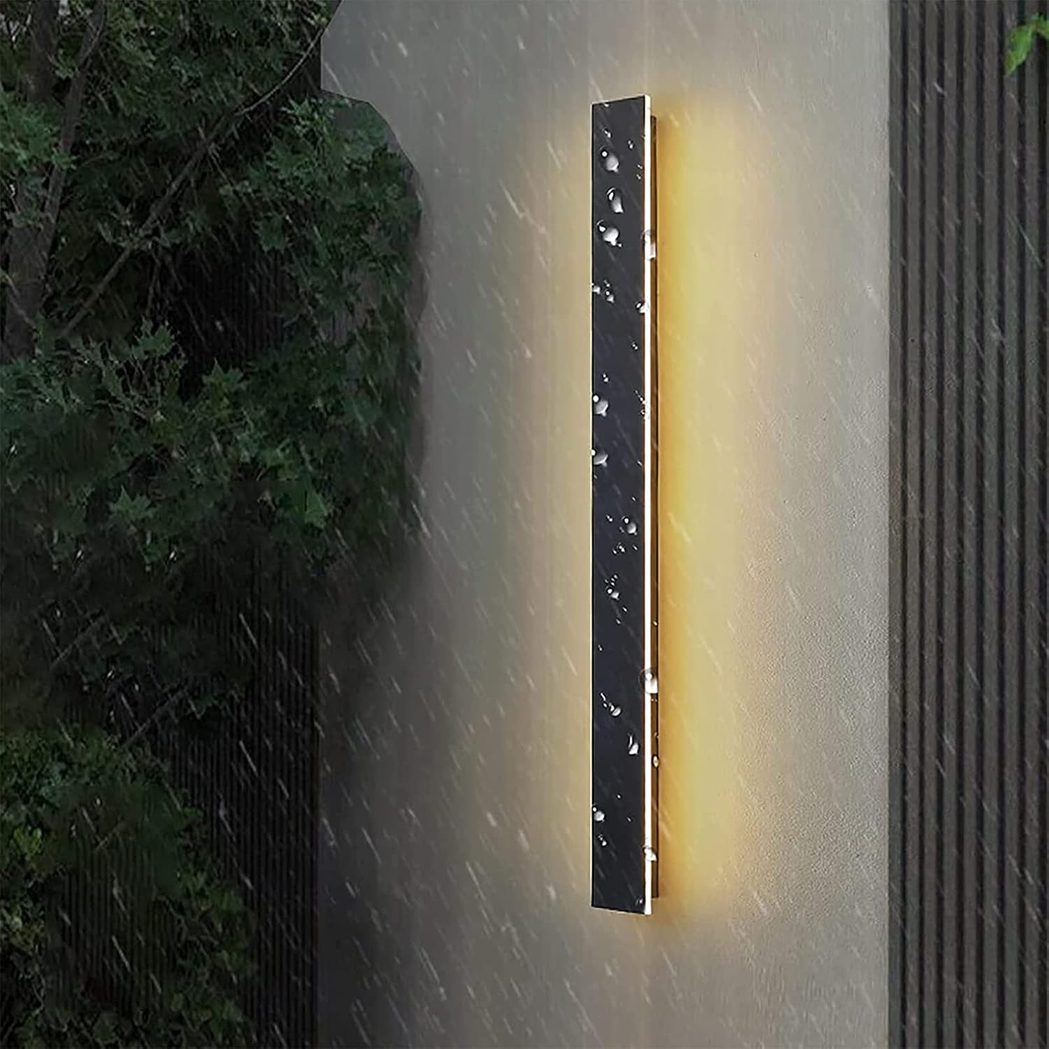LED Dimmable Wall Lights Exterior with Remote Control Up Down Wall Lamp Indoor Outside Porch Light IP65 Waterproof Wall Sconces Long Strip Spotlight Modern Wall Lighting Black