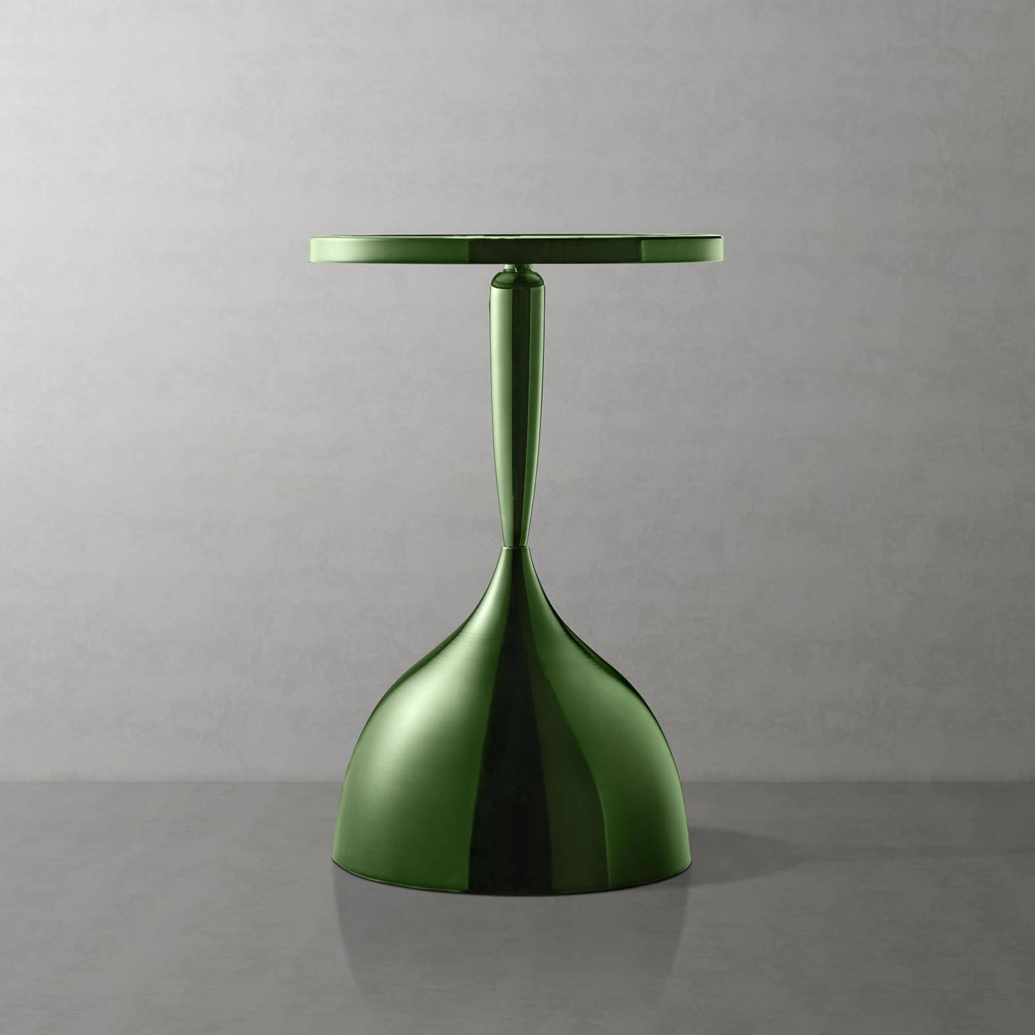 Homes: Inside + Out Halric Modern 24' Tall Round End Table with Decorated Tabletop and Iron Metal Base, Accent Furniture, Elegant Pedestal Stand for Living Room, Home Office, Chrome Green