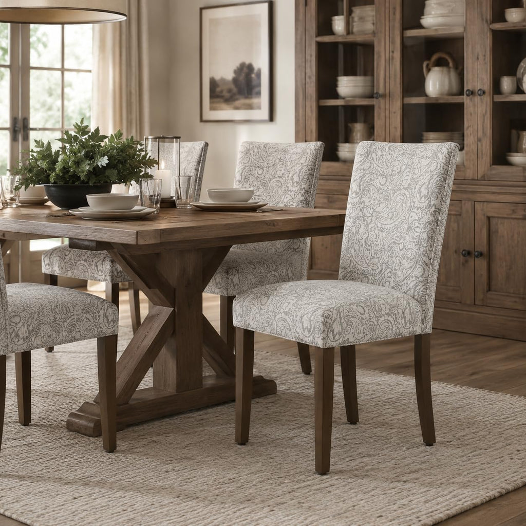 HomePop Parsons Classic Upholstered Accent Dining Chair, Set of 2, Gray and Cream