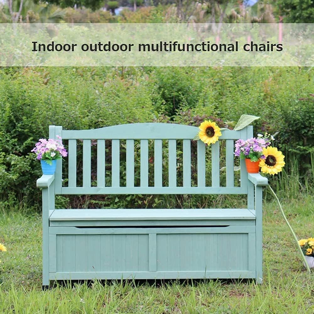 Terrace Park Benches Outdoor Storage Bench, Weatherproof Solid Wood Bench, Double Courtyard Bench with Backrest and Armrests, for Storing Gardening Tools/Outdoor Supplies