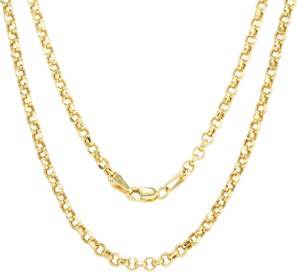 Nuragold 10k Real Yellow Gold Cable 3mm Rolo Round LInk Chain Necklace (16'-30') Italian Jewelry for Men & Women