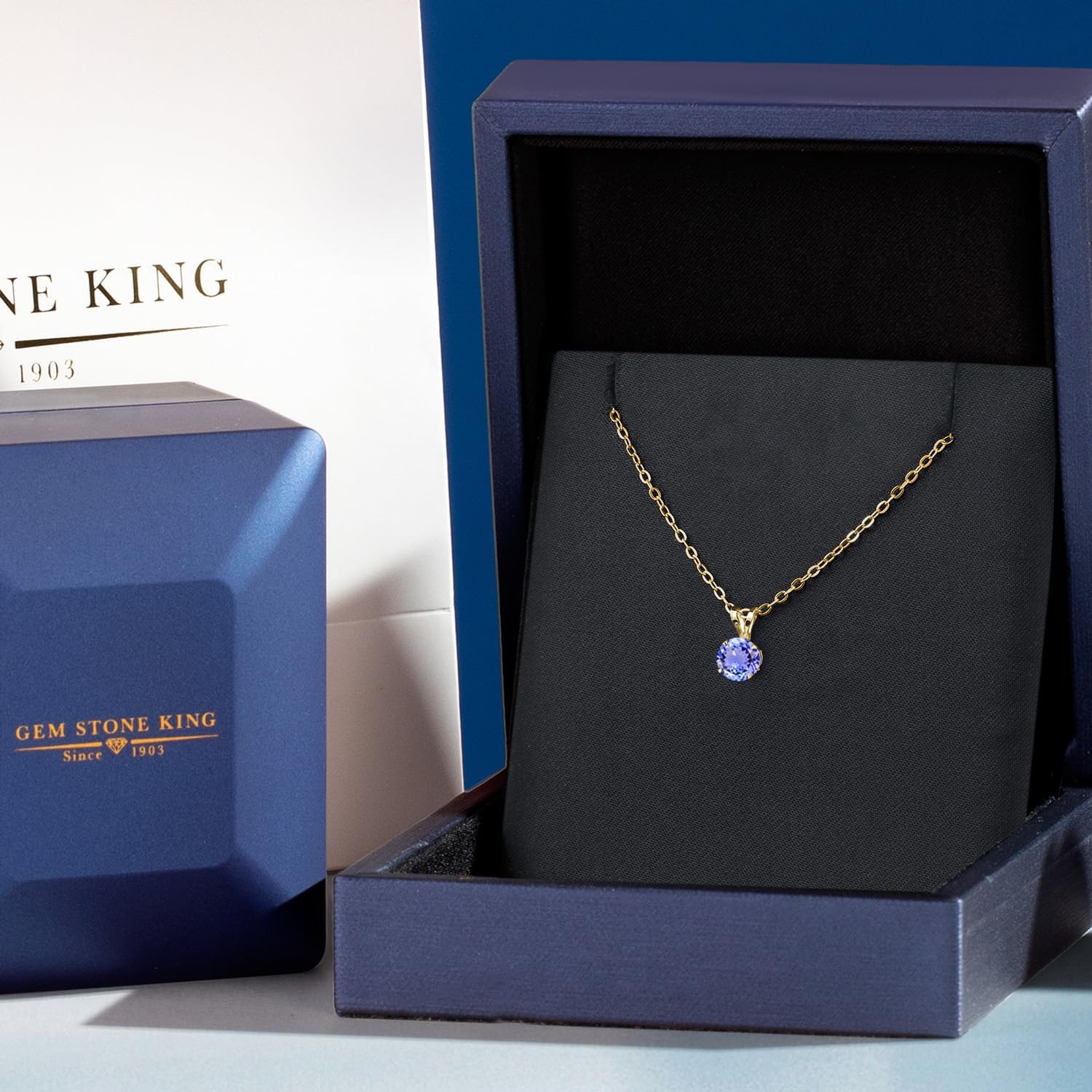 Gem Stone King 14K Yellow Gold Blue Tanzanite Pendant Necklace for Women | 0.90 Cttw | Gemstone December Birthstone | Round 6MM | With 18 Inch Silver Chain