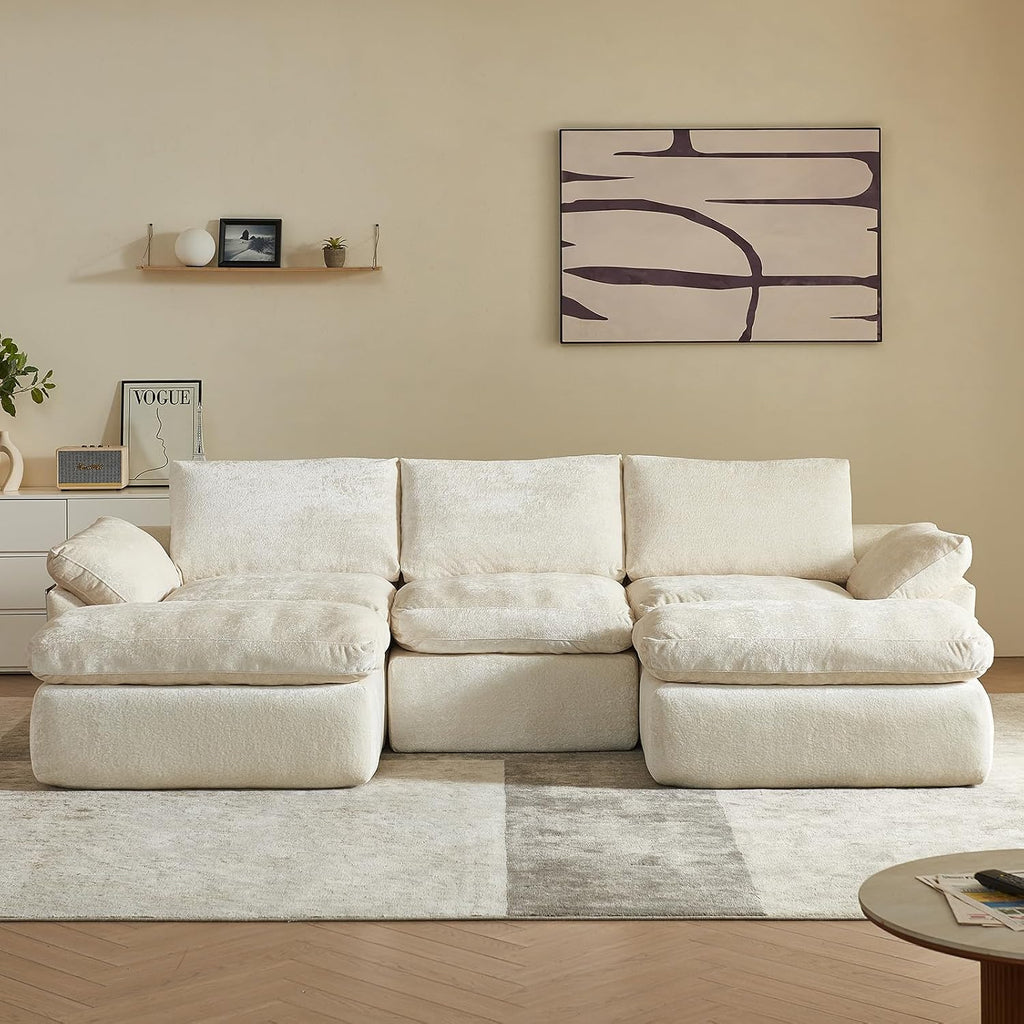 Vamcheer U Shaped Cloud Couch - Utra Soft Modular Sectional Sofa with 2 Movable Ottoman, Deep Seat Boneless Couches for Living Room, Bedroom, Office, No Assembly Required, Beige