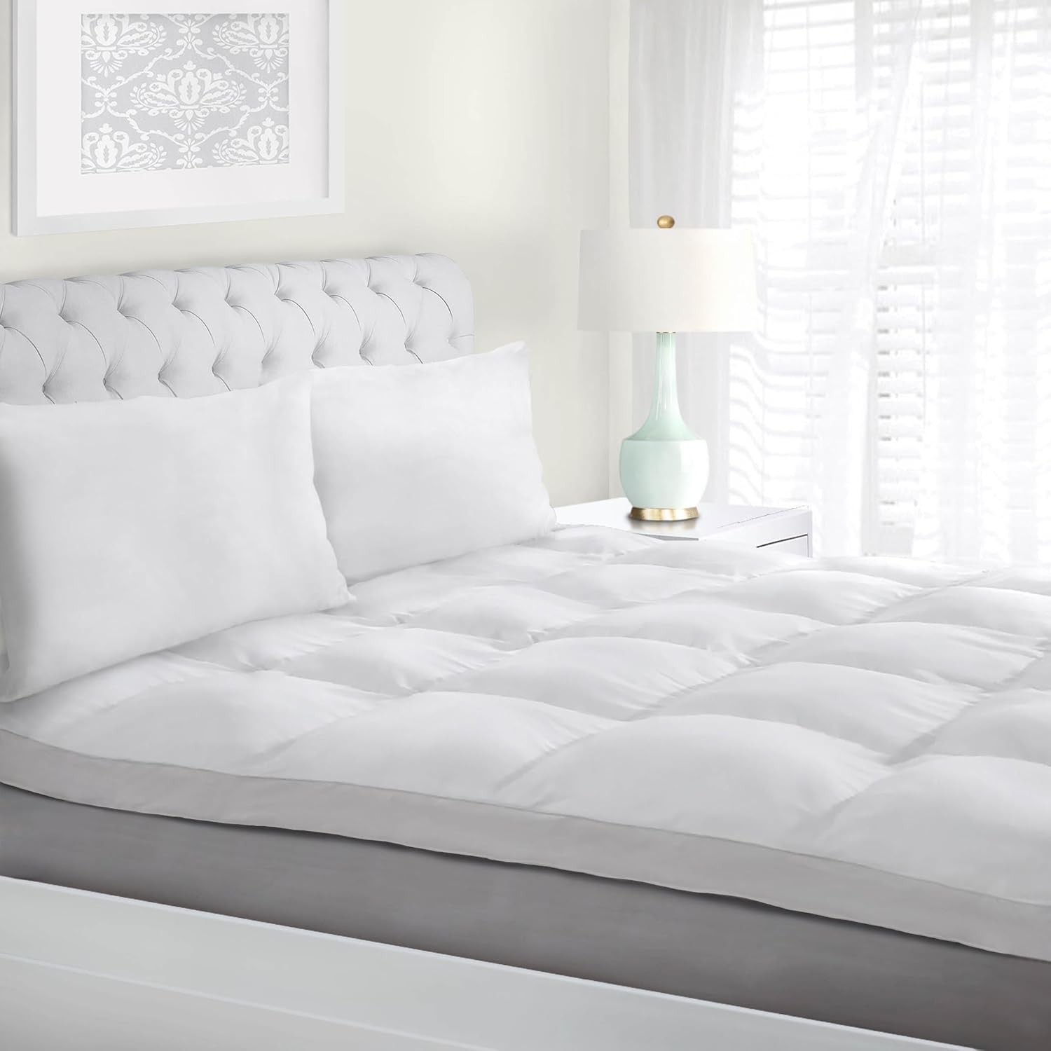 Superior Mattress Topper, Down Alternative, 2 Inch Deep Sized Bed Pillow Top, Comfort Pad, Fluffy Mattress-Topper Protector, Plush Cooling Extra Soft, Hotel Quality, California King, White