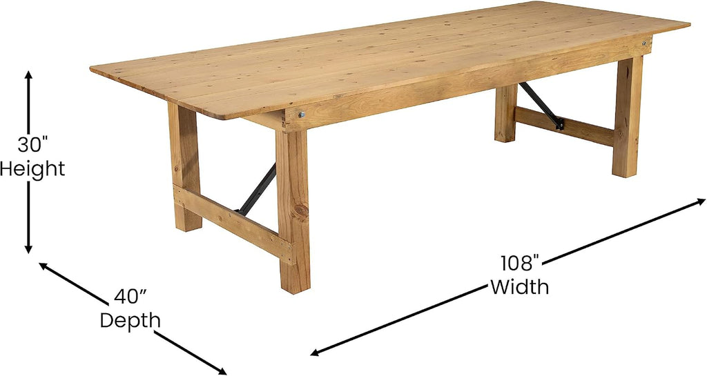 Flash Furniture Hercules Commercial Grade Farmhouse Dining Table | Solid Pine Foldable Table for 10 in Antique Rustic Light Natural | Rustic Charm for Home and Events