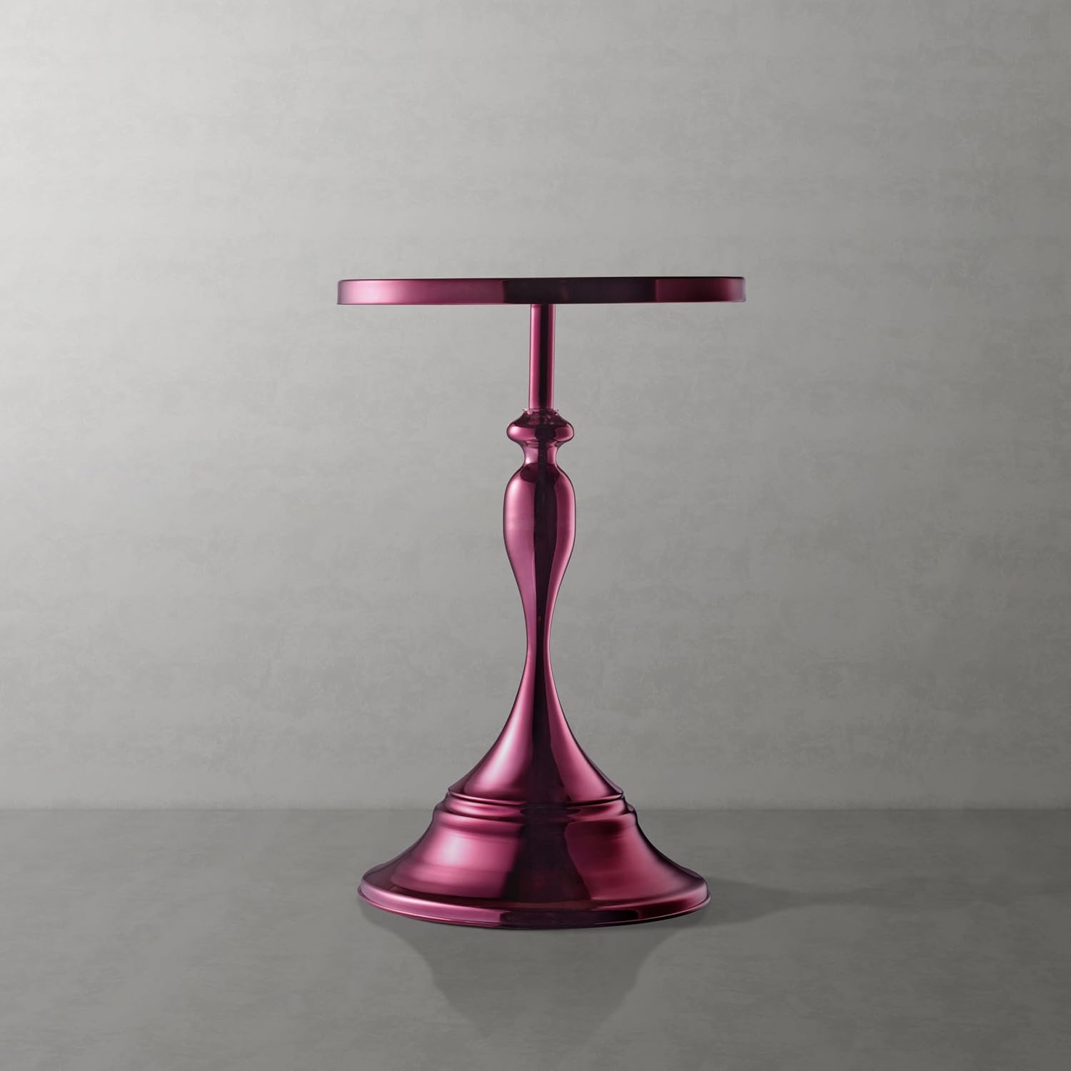 Homes: Inside + Out Halric Modern 24' Tall Round End Table with Decorated Tabletop and Iron Metal Base, Accent Furniture, Elegant Pedestal Stand for Living Room, Home Office, Chrome Purple