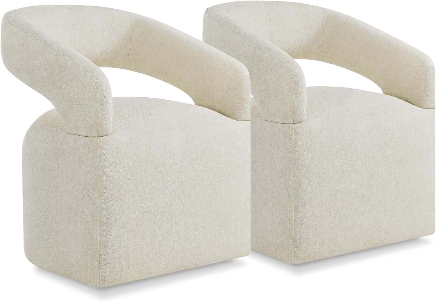 KISLOT Upholstered Dining Chairs with Casters Easy Assembly Require Modern Barrel Armchair with Rollers for Diningroom Bedroom Livingroom Reading Room,Set of 2,Cream Beige