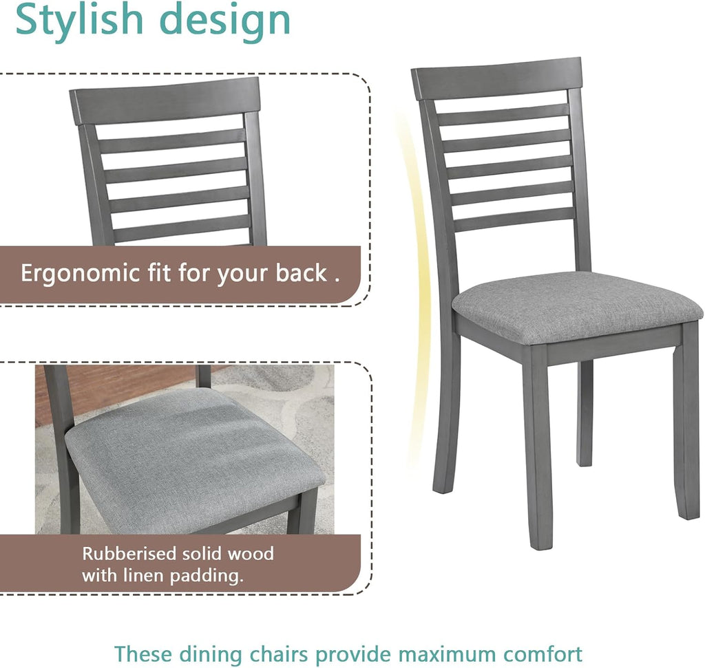 5-Piece Dining Table Set for 4, Kitchen Dining Table with 4 Soft Cushioned Solid Wood Chairs, Ideal for Home or Restaurant Use.(Gray_Medium)