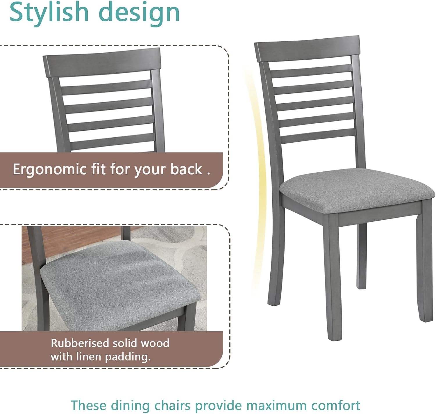 5-Piece Dining Table Set for 4, Kitchen Dining Table with 4 Soft Cushioned Solid Wood Chairs, Ideal for Home or Restaurant Use.(Gray_Medium)