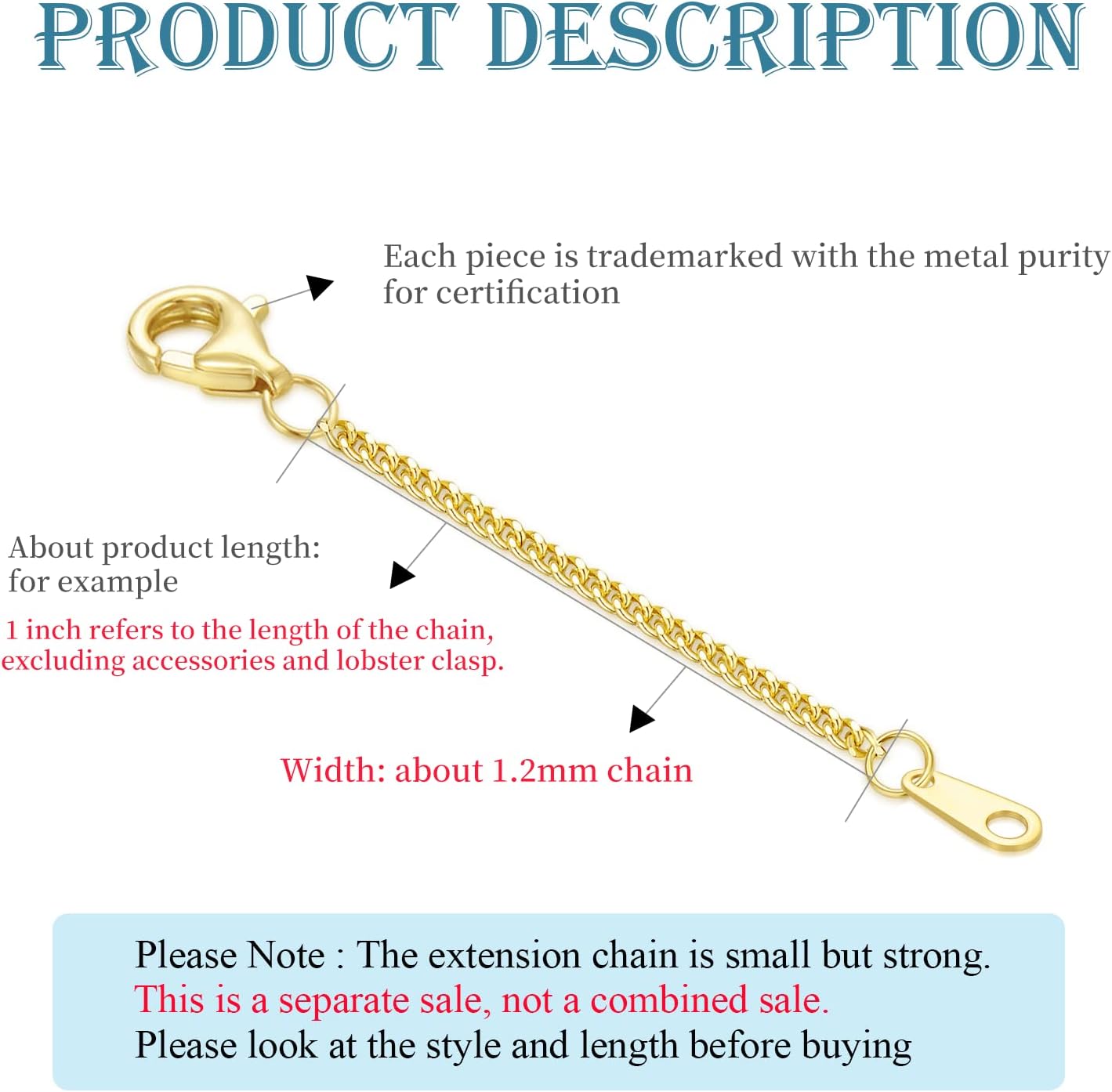 14k Gold 0.5'/1'/1.5'/2'/3' Necklace Bracelet Extender Chain, Necklace Extender Gold 14k, Durable Removable Gold Chain Extender, Gold Extension Chain for Necklace Anklet