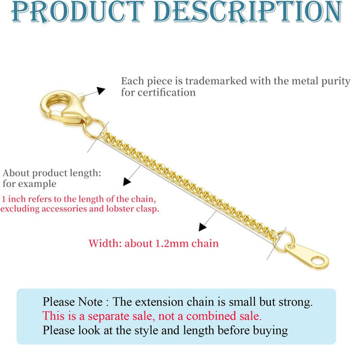 14k Gold 0.5'/1'/1.5'/2'/3' Necklace Bracelet Extender Chain, Necklace Extender Gold 14k, Durable Removable Gold Chain Extender, Gold Extension Chain for Necklace Anklet
