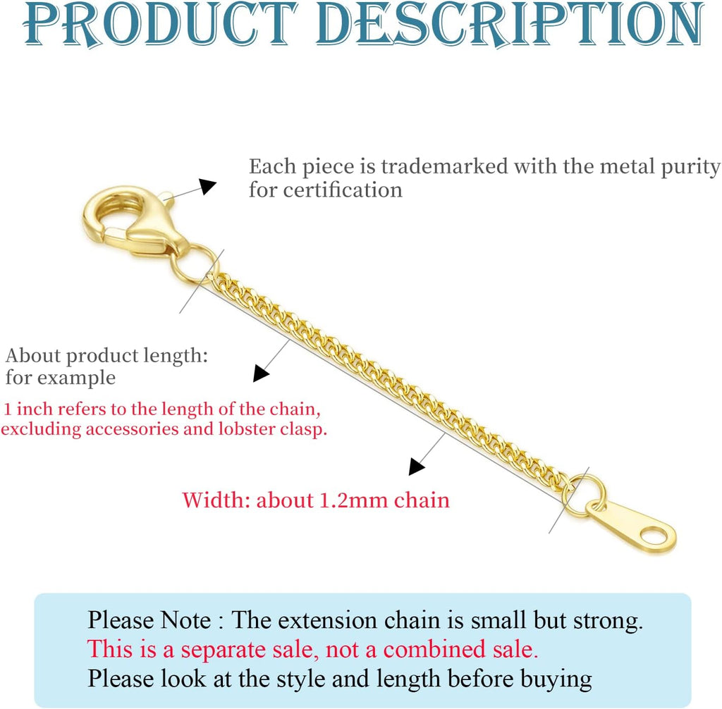 14k Gold 0.5'/1'/1.5'/2'/3' Necklace Bracelet Extender Chain, Necklace Extender Gold 14k, Durable Removable Gold Chain Extender, Gold Extension Chain for Necklace Anklet