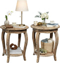 Alaterre Furniture Austerity Living Room Tables – 20-Inch Round Cedar Wood End Table with Curved Legs, Scalloped Edges and Lower Shelf – Rustic Antique Style Accent Table (Driftwood Finish, Set of 2)