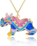 DECADENCE 14K Yellow Gold Solid Multi Color Enamel Rhino Necklace For Women With a 14K Gold 18' Cable Chain