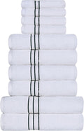 Superior Hotel Turkish Cotton 10 Piece Towel Set, Ultra Plush Spa Quality Heavyweight Essentials for Bathroom, Thick Absorbent and Soft, Dobby Border, Includes 2 Bath 4 Hand 4 Washcloths, Teal
