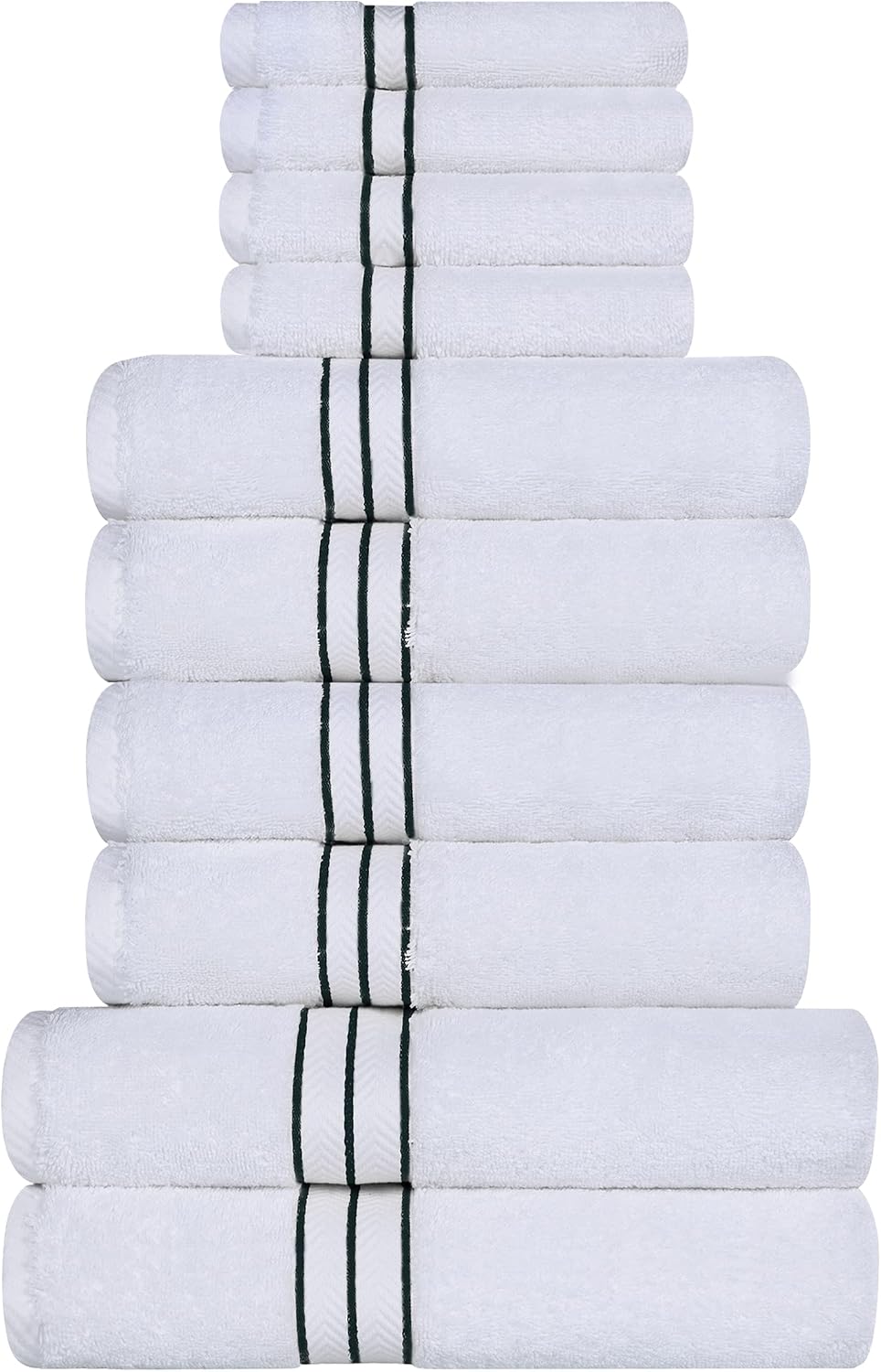 Superior Hotel Turkish Cotton 10 Piece Towel Set, Ultra Plush Spa Quality Heavyweight Essentials for Bathroom, Thick Absorbent and Soft, Dobby Border, Includes 2 Bath 4 Hand 4 Washcloths, Teal