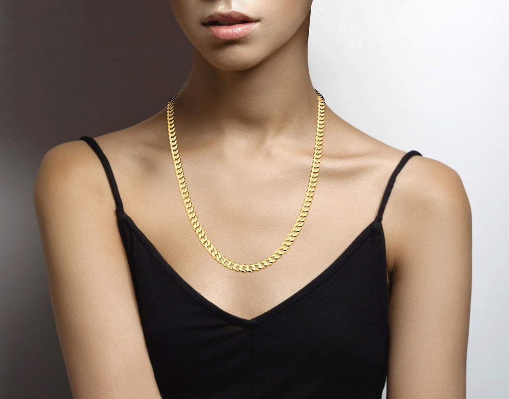 Miabella Italian 18K Gold Plated 925 Sterling Silver 7mm Cuban Link Curb Chain Necklace for Men Women, Made in Italy