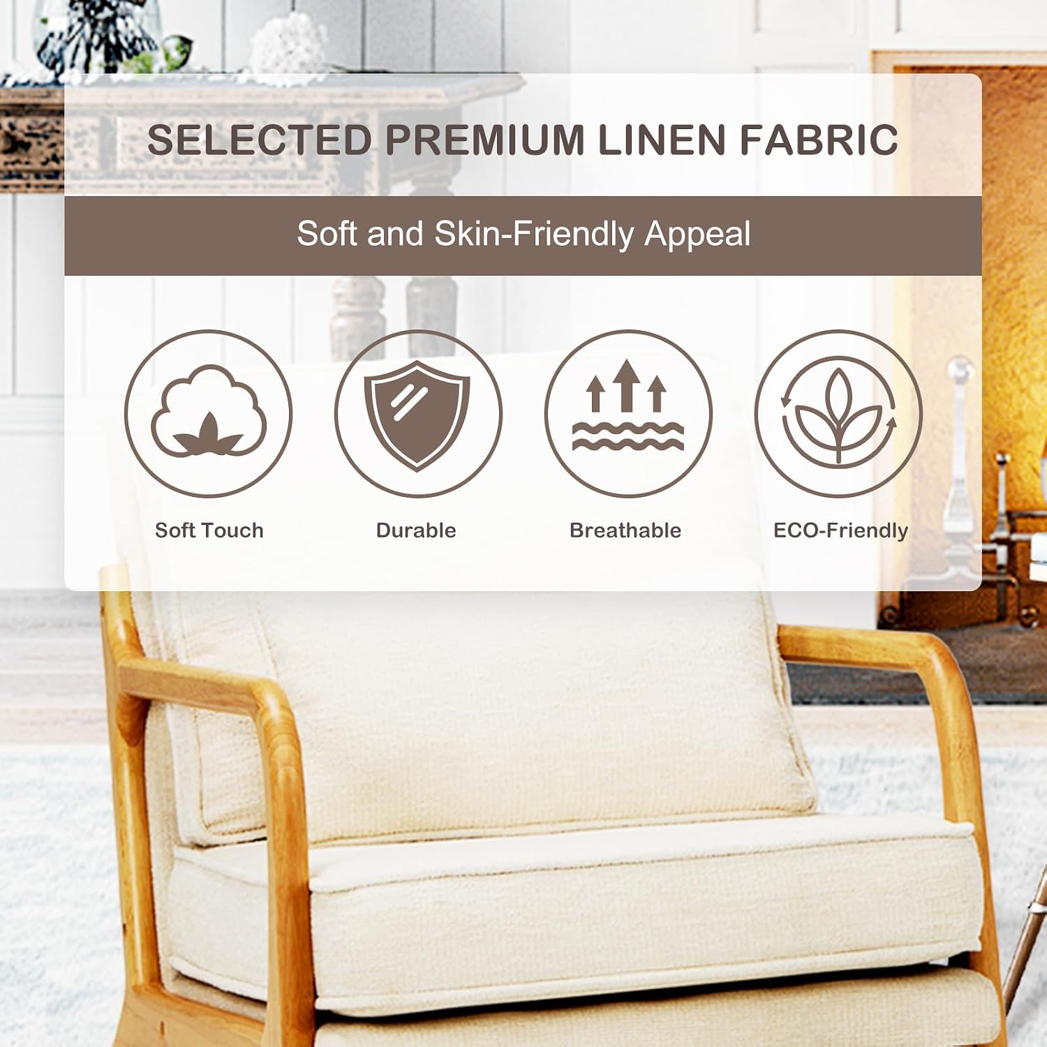 MALOL Modern Accent Chair with Lumbar Pillow, Relaxing Mid Century Chair Armchair with Solid Wood Frame & Soft Cushion, Reading Leisure Armchair for Living Room, Beige