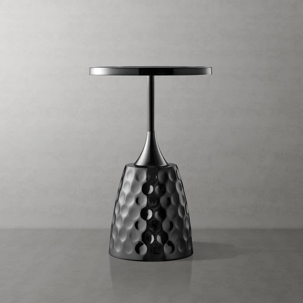 Homes: Inside + Out Halric Modern 24' Tall Round End Table with Printed Tabletop and Iron Metal Base, Accent Furniture, Pedestal Stand for Living Room, Home Office, Black with Geometric Floral